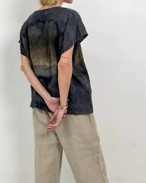 Donka Linen Top in Cool Tones - One Size
