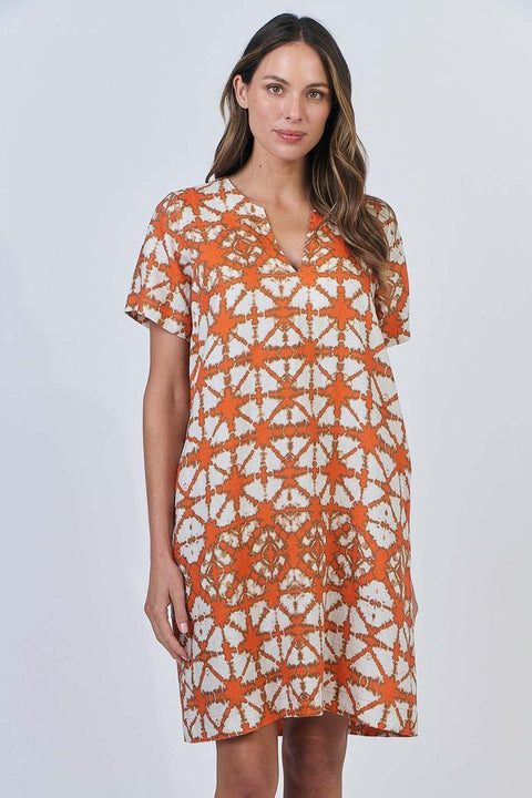 Split V-Neck Short Sleeve Dress in Urchin