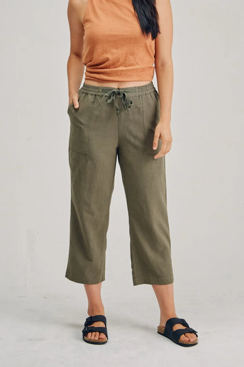 7/8th Hemp Cotton Pant in Khaki