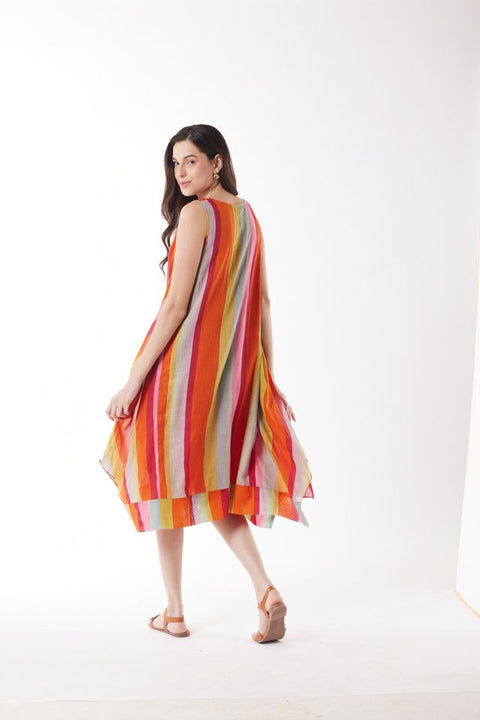 Sleeveless Dress in Multi Stripe