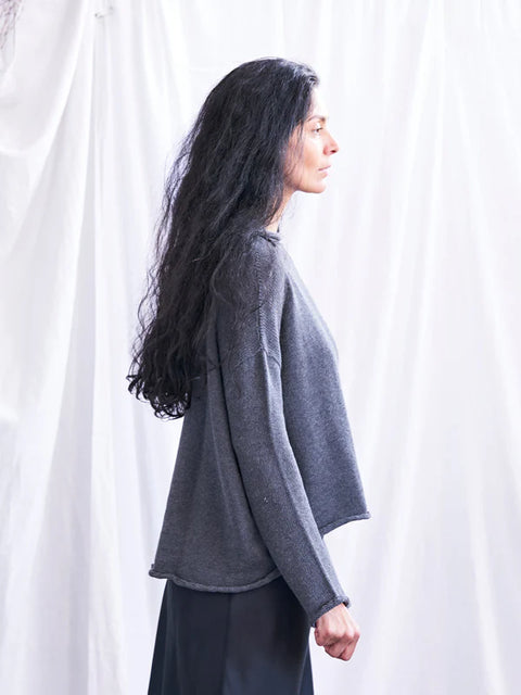 Roll Neck Cotton Jersey Jumper in Granite