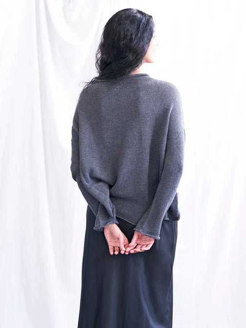 Roll Neck Cotton Jersey Jumper in Granite