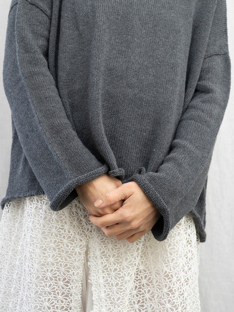 Roll Neck Cotton Jersey Jumper in Granite
