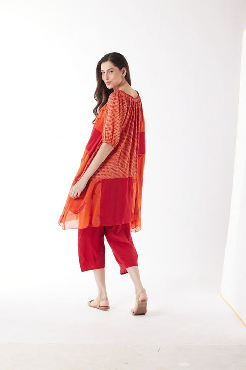 Gathered Tunic Top in Check Brush Strokes