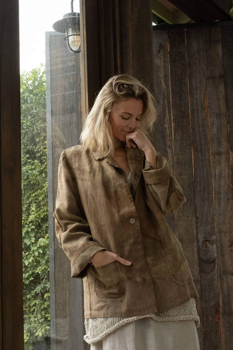 Mira Linen Jacket in Warm Tones OS