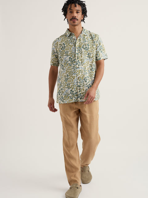 Men's Blue Heron SS Shirt in Winding Herbs Ecru