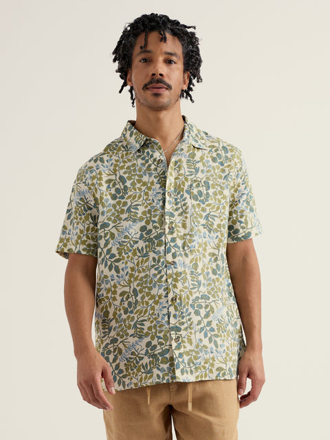 Men's Blue Heron SS Shirt in Winding Herbs Ecru