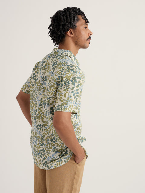 Men's Blue Heron SS Shirt in Winding Herbs Ecru