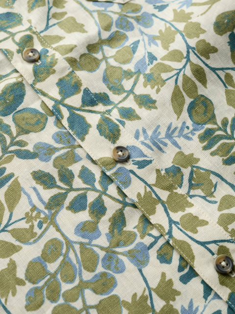 Men's Blue Heron SS Shirt in Winding Herbs Ecru