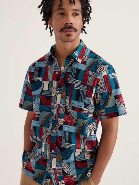 Men's Godrev Shirt in Drawn Shapes Sketch Inkwell