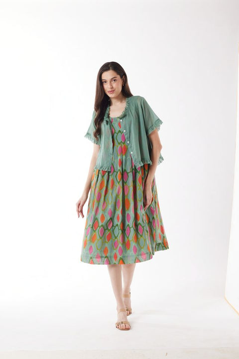 Short Sleeve Ruffle Cardigan in Celdon