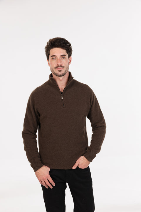Lightweight Half Zip Sweater in Cocoa