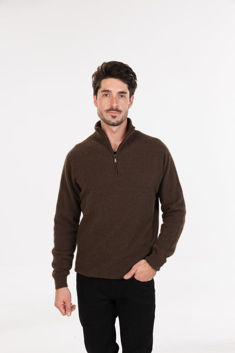 Lightweight Half Zip Sweater in Cocoa