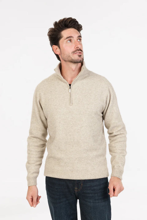 Lightweight Half Zip Sweater in Natural