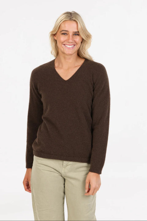 V-Neck Plain Sweater in Cocoa