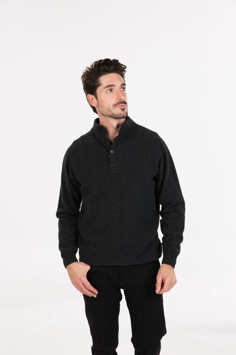 Button Collar Sweater in Charcoal