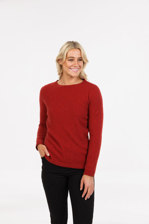 Crew Neck Plain Sweater in Scarlet