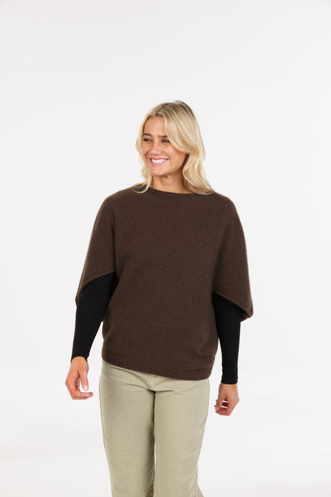 Split Sleeve Poncho in Cocoa