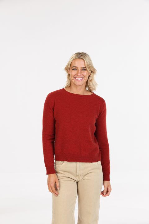Classic Crop Crew Sweater in Scarlet