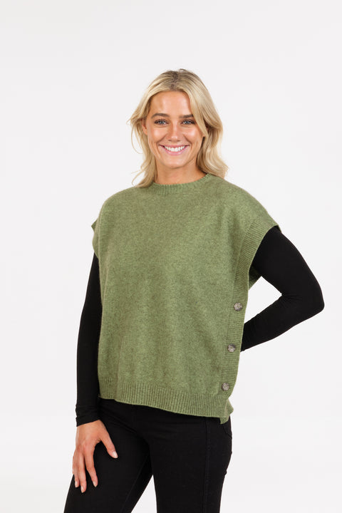 Side Button Vest in Pistachio