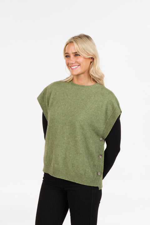 Side Button Vest in Pistachio