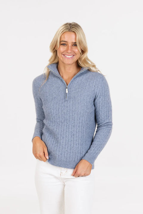 Cable Half Zip Sweater in Crystal