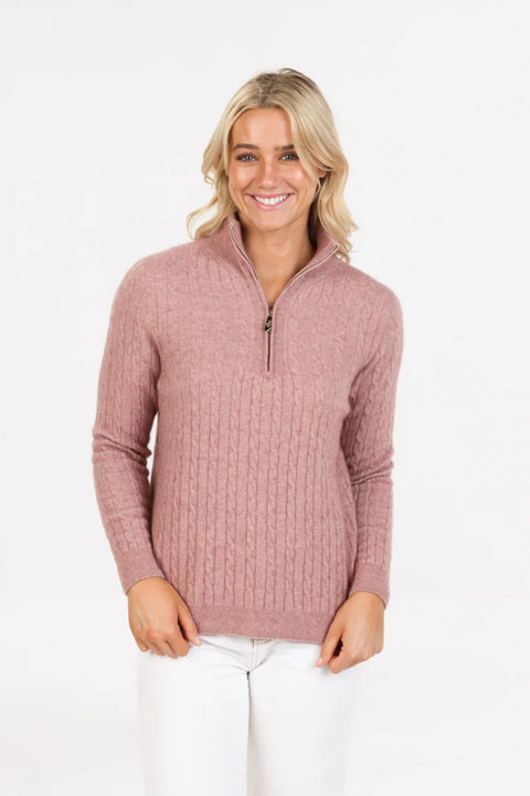Cable Half Zip Sweater in Lily
