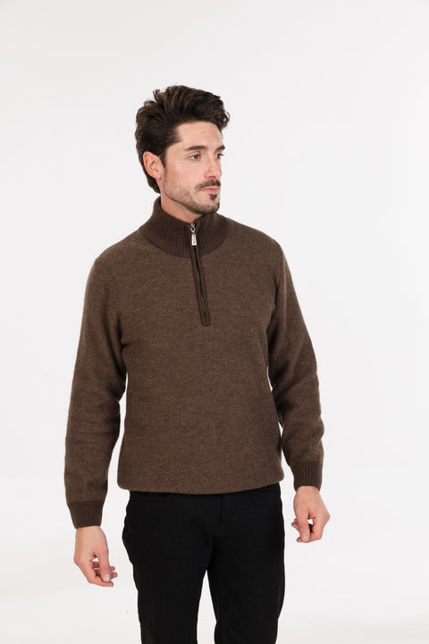 Textured Half Zip in Cocoa