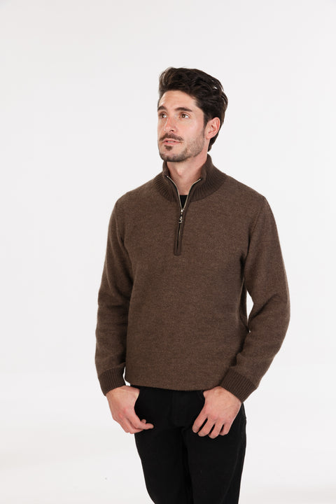 Textured Half Zip in Cocoa