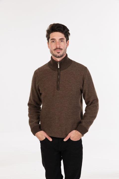 Textured Half Zip in Cocoa