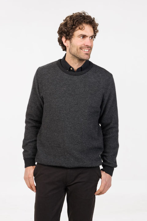 Textured Crew Sweater in Charcoal