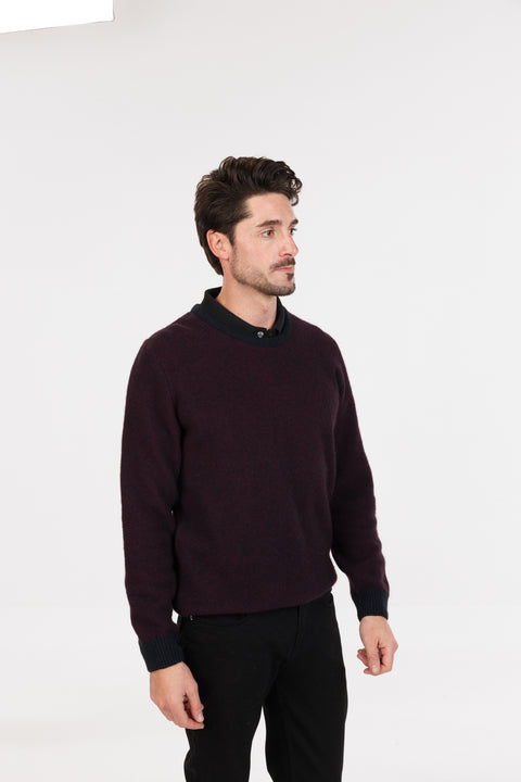 Textured Crew Sweater in Cherry