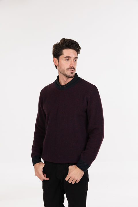 Textured Crew Sweater in Cherry