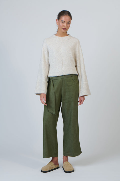 Linen Tie Pant in Bayleaf