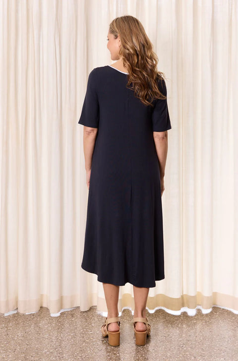 Original Tri Dress in French Navy and White Trim