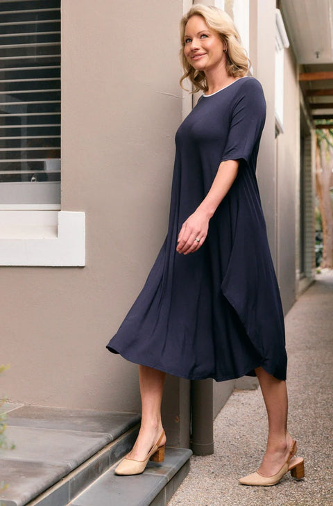 Original Tri Dress in French Navy and White Trim