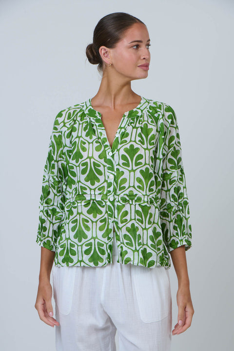 Pintuck Blouse in Oak Meadow