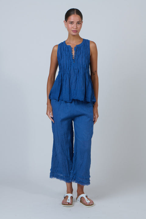 Frayed Wide Leg Pant in Cycladic