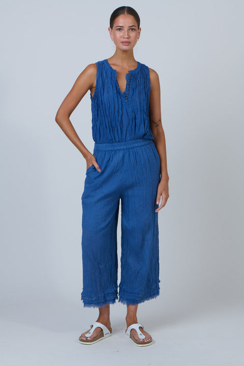 Frayed Wide Leg Pant in Cycladic