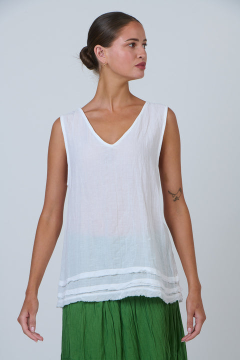 V Neck Sleeveless Top in White