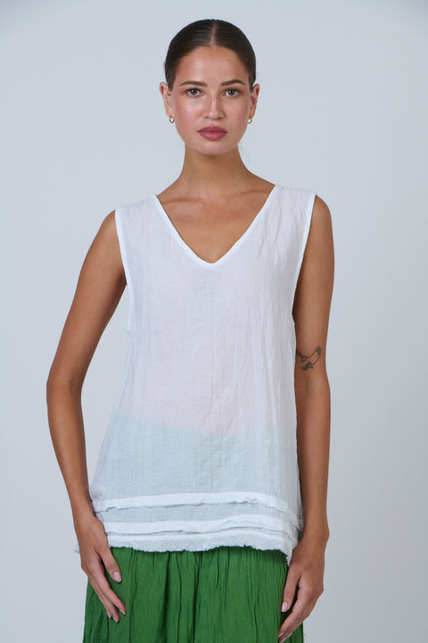 V Neck Sleeveless Top in White