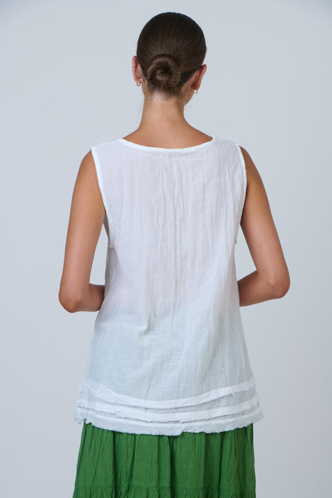 V Neck Sleeveless Top in White