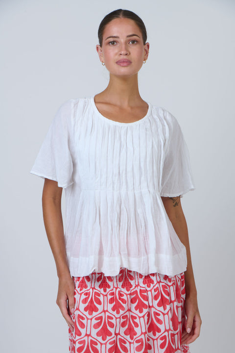 Pleated Blouse in White