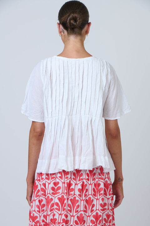 Pleated Blouse in White