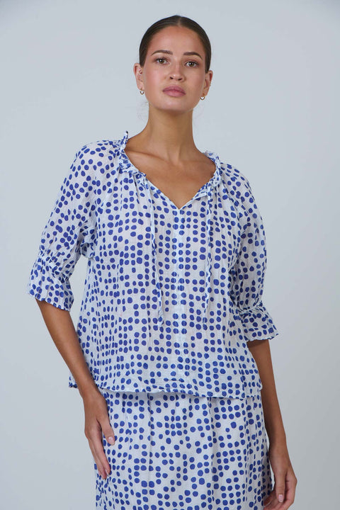 Ruffle Blouse in Code Cycladic