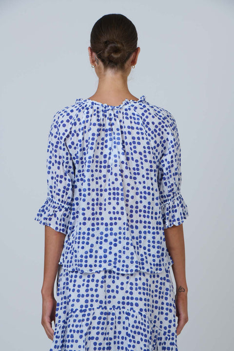 Ruffle Blouse in Code Cycladic