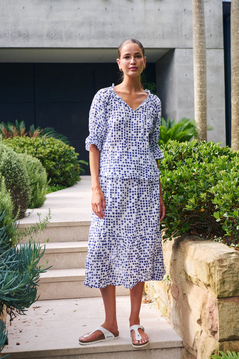 Ruffle Blouse in Code Cycladic