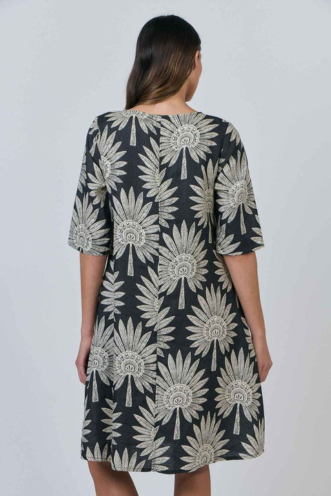 V-Neck Mid-Sleeve Dress in Date Palm