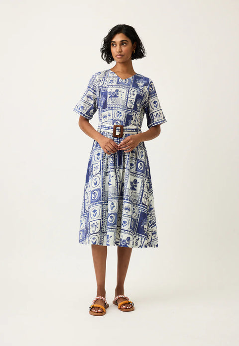 Mona Short Sleeve Dress in Lyon Tile