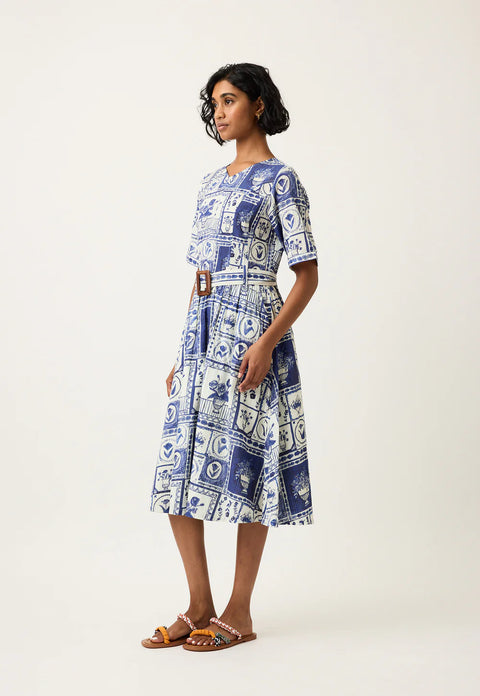 Mona Short Sleeve Dress in Lyon Tile